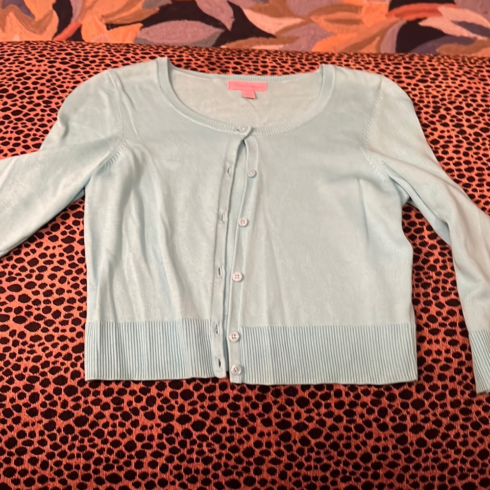 LILLY PULITZER CARDIGAN AND AQUA SIZE SMALL